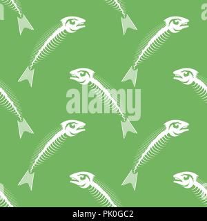 White Fish Bone Skeleton Seamless Pattern Stock Vector
