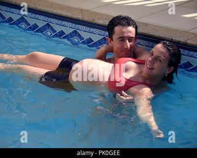 Pregnant woman Swiming in the Swimming pool, São Paulo, Brazil Stock Photo