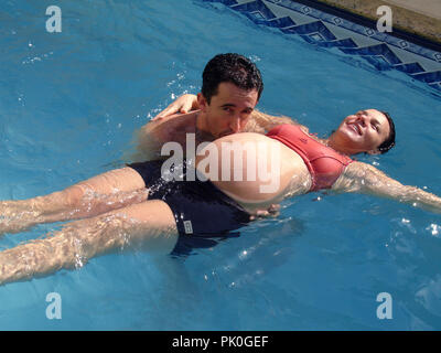 Pregnant woman Swiming in the Swimming pool, São Paulo, Brazil Stock Photo