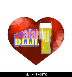 Beer Glass and Red Polygonal Heart Stock Vector