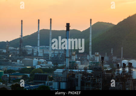 Oil refinery at twilight (Map Ta Phut Industrial Estate Rayong Thailand) Stock Photo