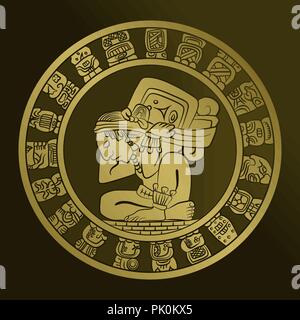 vector Mayan calendar image on the coin. Mexican culture, the Aztec civilization Stock Vector