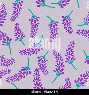 Vector seamless pattern with the image of branches and lavender flowers. Botanical illustration. Stock Vector