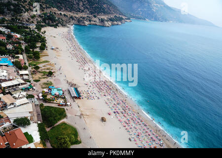 Fethiye, Mugla/Turkey- August 19 2018: Amazing aerial view of Blue Lagoon in Oludeniz Stock Photo