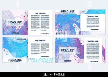 Modern minimal vector layout cover design templates for square brochure or flyer. Scientific concept for medical, technology, chemistry. Connecting dots and lines. Stock Vector