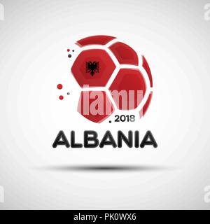 Football championship banner. Flag of Albania. Vector illustration of abstract soccer ball with Albanian national flag colors for your design Stock Vector