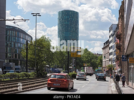 westhafen tower and baseler platz square in Frankfurt, Germany Stock Photo