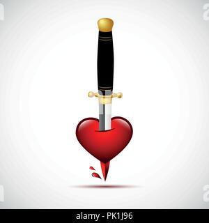 broken heart with blood and dagger inside vector illustration EPS10 Stock Vector