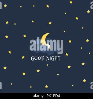 Cute little Moon on the night sky. Good night. vector illustration Stock Vector