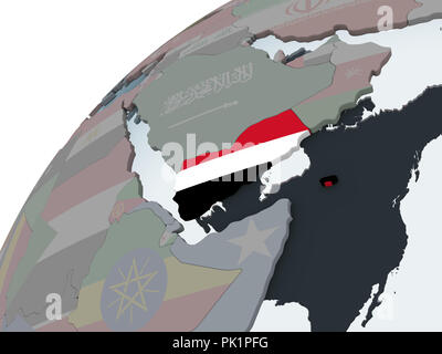 Yemen on political globe with embedded flag. 3D illustration Stock ...