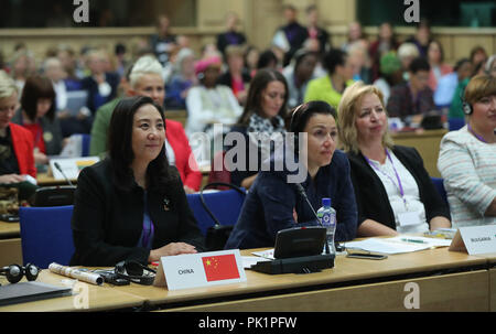 Delegates listen to Harriet Harman speaking at the International Congress of Parliamentary Women's Caucuses at Dublin castle today. Stock Photo