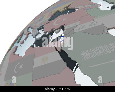 Israel on political globe with embedded flag. 3D illustration. Stock Photo