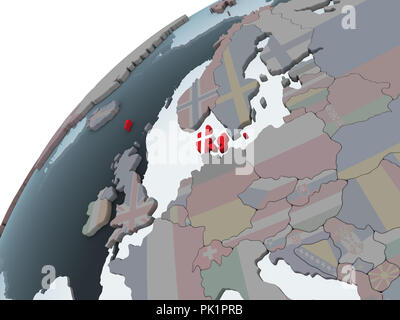 Denmark on political globe with embedded flag. 3D illustration Stock ...