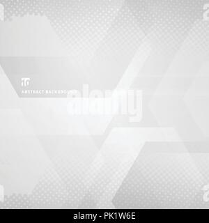 Abstract geometric hexagons overlapping with halftone white and gray color background. Vector illustration Stock Vector