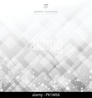 Abstract technology geometric squares overlapping with glowing effect white and gray color background. Vector illustration Stock Vector