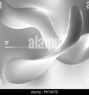 Abstract 3D fluid twisted with lighting effect on gray background. Vector illustration Stock Vector