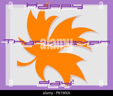 autumn leaf and the inscription of a happy Thanksgiving day in ultraviolet tones, greeting card Stock Vector