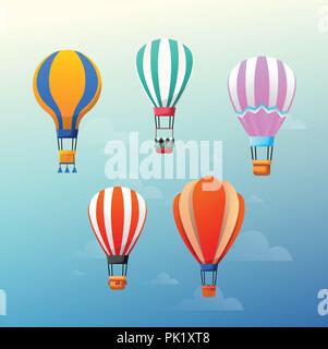 Vector illustration of colorful hot air balloons on the blue sky Stock Vector