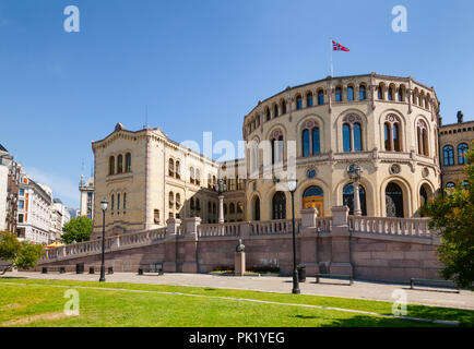 The Storting building (Stortingsbygningen),  the seat of the Storting, the parliament of Norway,  Central Oslo, Norway, Scandanavia Stock Photo