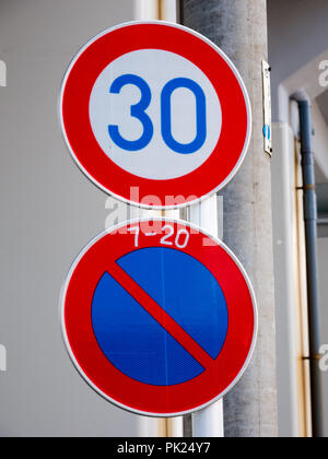 Various traffic signs on Japan road. The speed limited and no u-turn ...
