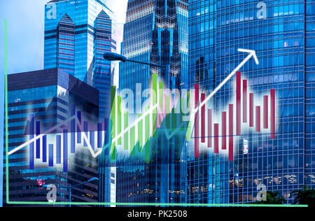 Composing with business building and stock chart Stock Photo