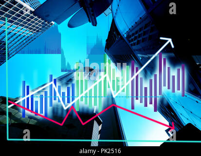 Composing with business building and stock chart Stock Photo