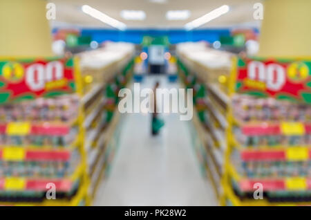 Abstract blurred photo of store with trolley in department store bokeh background Stock Photo