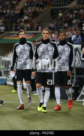 firo: 09.09.2018 Football, football, national team, Germany, friendly match, GER, Germany - Peru 2: 1 Leon GORETZKA, Nils PETERSEN and Jonathan TAH, from the left on the way to the replacement bank | usage worldwide Stock Photo
