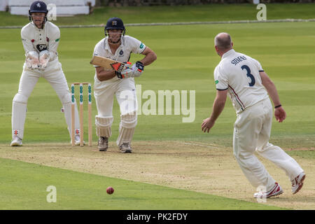 London, UK. 10 September, 2018. James Fuller batting for Middlesex against Kent in the Specsavers County Championship cricket match at Lords. David Rowe/Alamy Live News Stock Photo