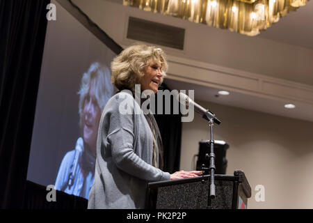 Seattle, Washington, USA. 10th September, 2018. Pramila Jayapal hosts her second annual Build Our America event to honor trailblazers and support her re-election campaign. This year’s special guest is political activist and acting legend Jane Fonda. Also in attendance are Seattle City Council member Teresa Mosqueda, Burien mayor Jimmy Matta, activist Aneelah Afzali and Seattle youth poet laureate Maven Gardner. Credit: Paul Christian Gordon/Alamy Live News Stock Photo