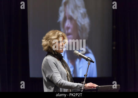 Seattle, Washington, USA. 10th September, 2018. Pramila Jayapal hosts her second annual Build Our America event to honor trailblazers and support her re-election campaign. This year’s special guest is political activist and acting legend Jane Fonda. Also in attendance are Seattle City Council member Teresa Mosqueda, Burien mayor Jimmy Matta, activist Aneelah Afzali and Seattle youth poet laureate Maven Gardner. Credit: Paul Christian Gordon/Alamy Live News Stock Photo