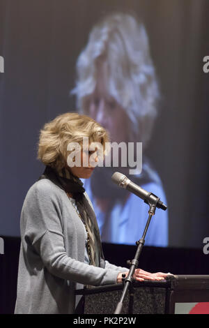 Seattle, Washington, USA. 10th September, 2018. Pramila Jayapal hosts her second annual Build Our America event to honor trailblazers and support her re-election campaign. This year’s special guest is political activist and acting legend Jane Fonda. Also in attendance are Seattle City Council member Teresa Mosqueda, Burien mayor Jimmy Matta, activist Aneelah Afzali and Seattle youth poet laureate Maven Gardner. Credit: Paul Christian Gordon/Alamy Live News Stock Photo