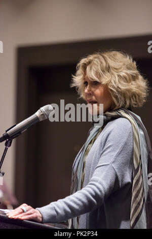 Seattle, Washington, USA. 10th September, 2018. Pramila Jayapal hosts her second annual Build Our America event to honor trailblazers and support her re-election campaign. This year’s special guest is political activist and acting legend Jane Fonda. Also in attendance are Seattle City Council member Teresa Mosqueda, Burien mayor Jimmy Matta, activist Aneelah Afzali and Seattle youth poet laureate Maven Gardner. Credit: Paul Christian Gordon/Alamy Live News Stock Photo