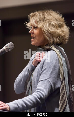 Seattle, Washington, USA. 10th September, 2018. Pramila Jayapal hosts her second annual Build Our America event to honor trailblazers and support her re-election campaign. This year’s special guest is political activist and acting legend Jane Fonda. Also in attendance are Seattle City Council member Teresa Mosqueda, Burien mayor Jimmy Matta, activist Aneelah Afzali and Seattle youth poet laureate Maven Gardner. Credit: Paul Christian Gordon/Alamy Live News Stock Photo