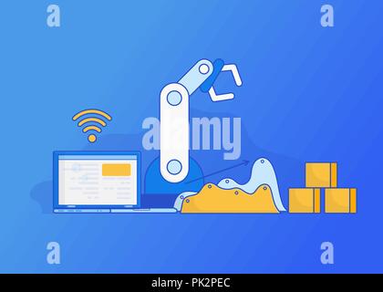 Isometric Factory automation, Industry 4.0, Internet of Things, Vector illustration for connected devices using different symbols Stock Vector