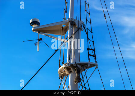 Mast of the ship against the blue sky Stock Photo