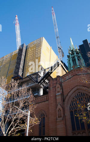 Sydney Australia, streetscape with new building being built next to St Stephen's church Stock Photo
