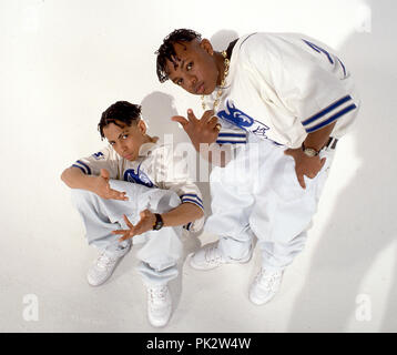 US Rap duo Kris Kross on 12 May 1992 in Munich - Germany. The young boys Chris 'Mack Daddy' Kelly and Chris 'Daddy Mack' Smith where best known for their song 'Jump' and for wearing their clothing backwards. | usage worldwide Stock Photo