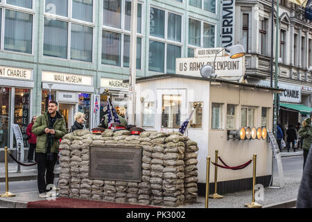 Checkpoint Charlie Berlin, US army checkpoint, Berlin wall Stock Photo
