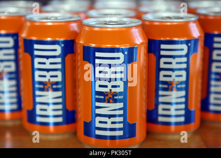 Cans of Barr's Irn Bru Stock Photo