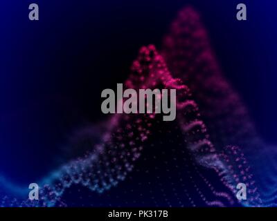 Digital landscape with flowing dots. 3D particle sound waves. Stock Vector