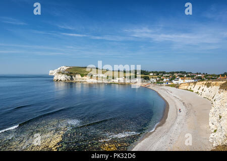 Looking across to Freshwater Bay and beach from the cliffs on the Isle of Wight in England Stock Photo