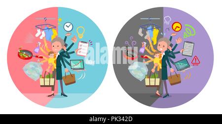 A set of old women who perform multitasking in offices and private.There are things to do smoothly and a pattern that is in a panic.It's vector art so Stock Vector