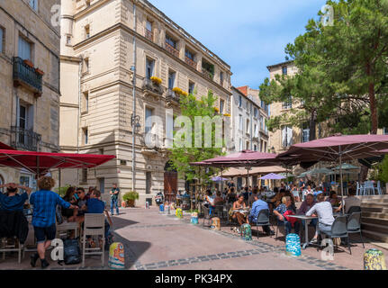 Cafes and restaurants on Rue Saint-Paul in the historic old town, Montpellier, Languedoc, France Stock Photo