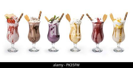 Fresh tasty cocktails, Glasses with delicious milk shakes isolated on white background , clipping path included Stock Photo