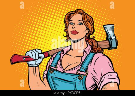 working woman woodcutter with axe Stock Vector