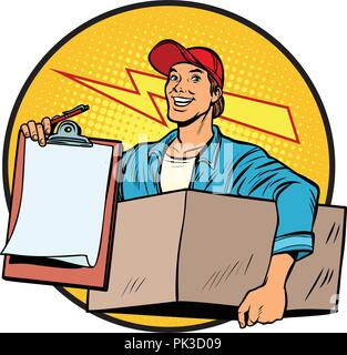 courier. Delivery of parcels and mail. Postman. Stock Vector