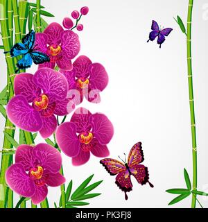 Eps10 Floral design background. Bamboo and orchids with butterflies. Stock Vector