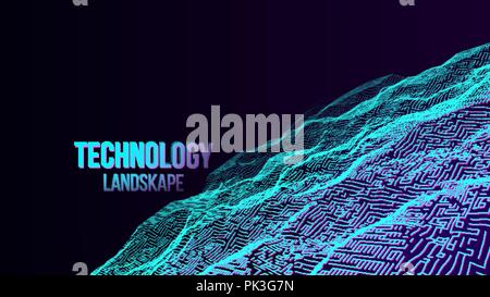Abstract Digital Landscape Background Vector. Cyber Space. 80s Retro. Mountain. Technology Illustration Stock Vector