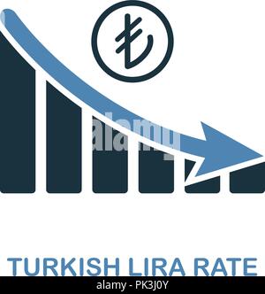 Turkish Lira Rate Decrease Graphic icon. Monochrome style design from diagram collection. UI. Pixel perfect simple pictogram turkish lira rate decreas Stock Vector